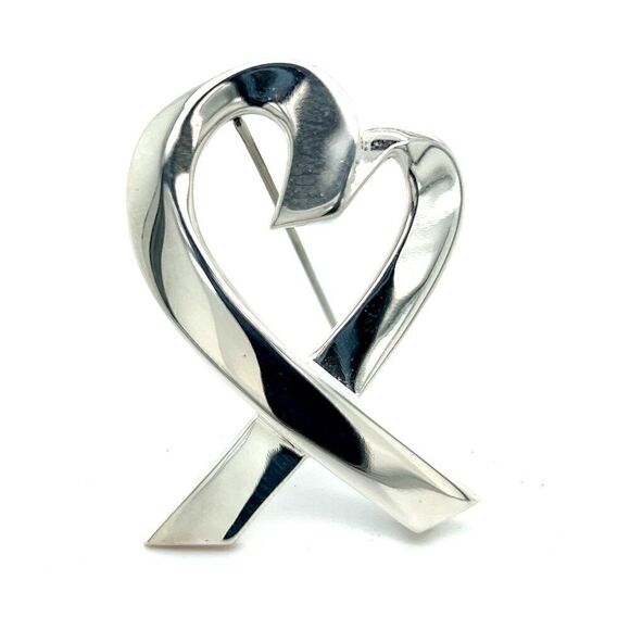 Tiffany & Co Estate Heart Brooch Pin Sterling Silver TIF653 - Picture 2 of 12